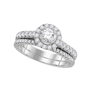 14kt White Gold Round Diamond Bridal Wedding Ring Band Set 1 Cttw