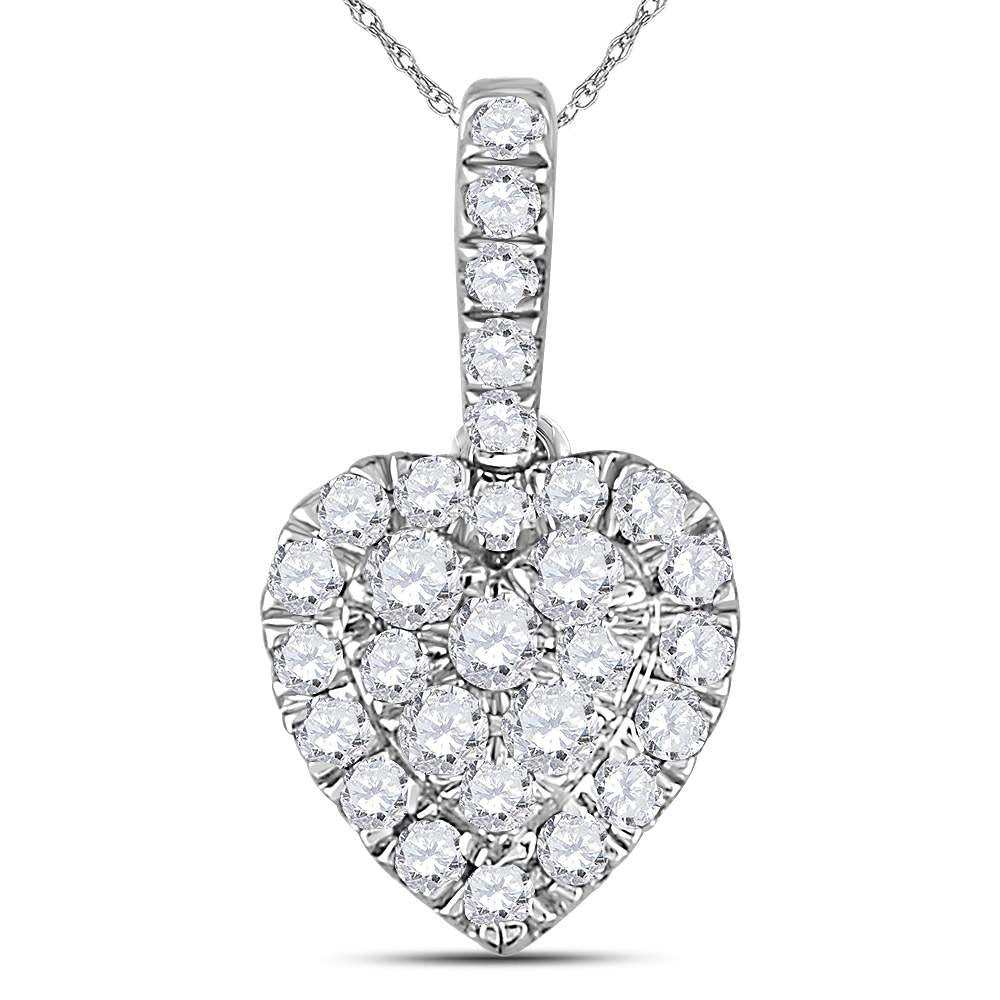 14kt White Gold Womens Round Diamond Heart Pendant 1/3 Cttw