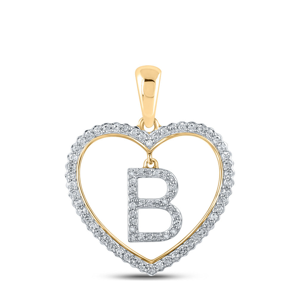 10kt Yellow Gold Womens Round Diamond Heart B Letter Pendant 1/4 Cttw