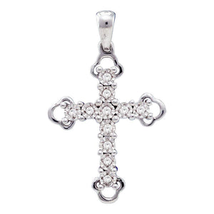 Sterling Silver Womens Round Diamond Trefoil Tips Cross Pendant 1/8 Cttw